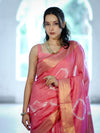 Banarasee Handloom Cotton Silk Hand Dyed Shibori Pattern Saree-Pink