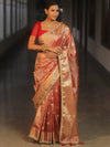 Banarasee Handwoven Crushed Tissue Saree Zari Border With Lace-Red