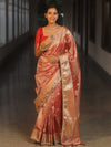 Banarasee Handwoven Crushed Tissue Saree Zari Border With Lace-Red