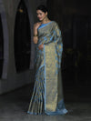 Banarasee Handwoven Georgette Saree With Antique Zari Jaal Design & Floral Border-Pastel Blue
