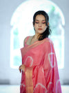 Banarasee Handloom Cotton Silk Hand Dyed Shibori Pattern Saree-Pink