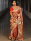 Banarasee Handwoven Crushed Tissue Saree Zari Border With Lace-Red