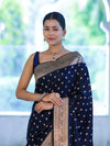 Banarasee Handloom Semi Katan Saree With Buti Work & Border-Deep Blue