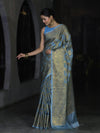 Banarasee Handwoven Georgette Saree With Antique Zari Jaal Design & Floral Border-Pastel Blue