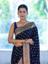 Banarasee Handloom Semi Katan Saree With Buti Work & Border-Deep Blue