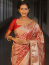 Banarasee Handwoven Crushed Tissue Saree Zari Border With Lace-Red