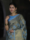 Banarasee Handwoven Georgette Saree With Antique Zari Jaal Design & Floral Border-Pastel Blue
