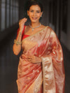 Banarasee Handwoven Crushed Tissue Saree Zari Border With Lace-Red