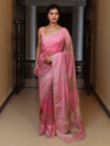 Banarasee Digital Printed Tissue Saree With Lace-Light Pink