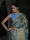 Banarasee Handwoven Georgette Saree With Antique Zari Jaal Design & Floral Border-Pastel Blue
