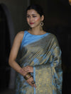 Banarasee Handwoven Georgette Saree With Antique Zari Jaal Design & Floral Border-Pastel Blue