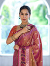 Banarasee Handloom Dual Tone Semi Silk Saree With Buti Design & Ikkat Border-Mauve