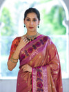 Banarasee Handloom Dual Tone Semi Silk Saree With Buti Design & Ikkat Border-Mauve