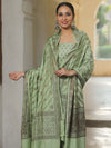 Banarasee Semi Katan Silk Salwar Kameez Fabric With Dupatta Resham Zari Work-Light Green