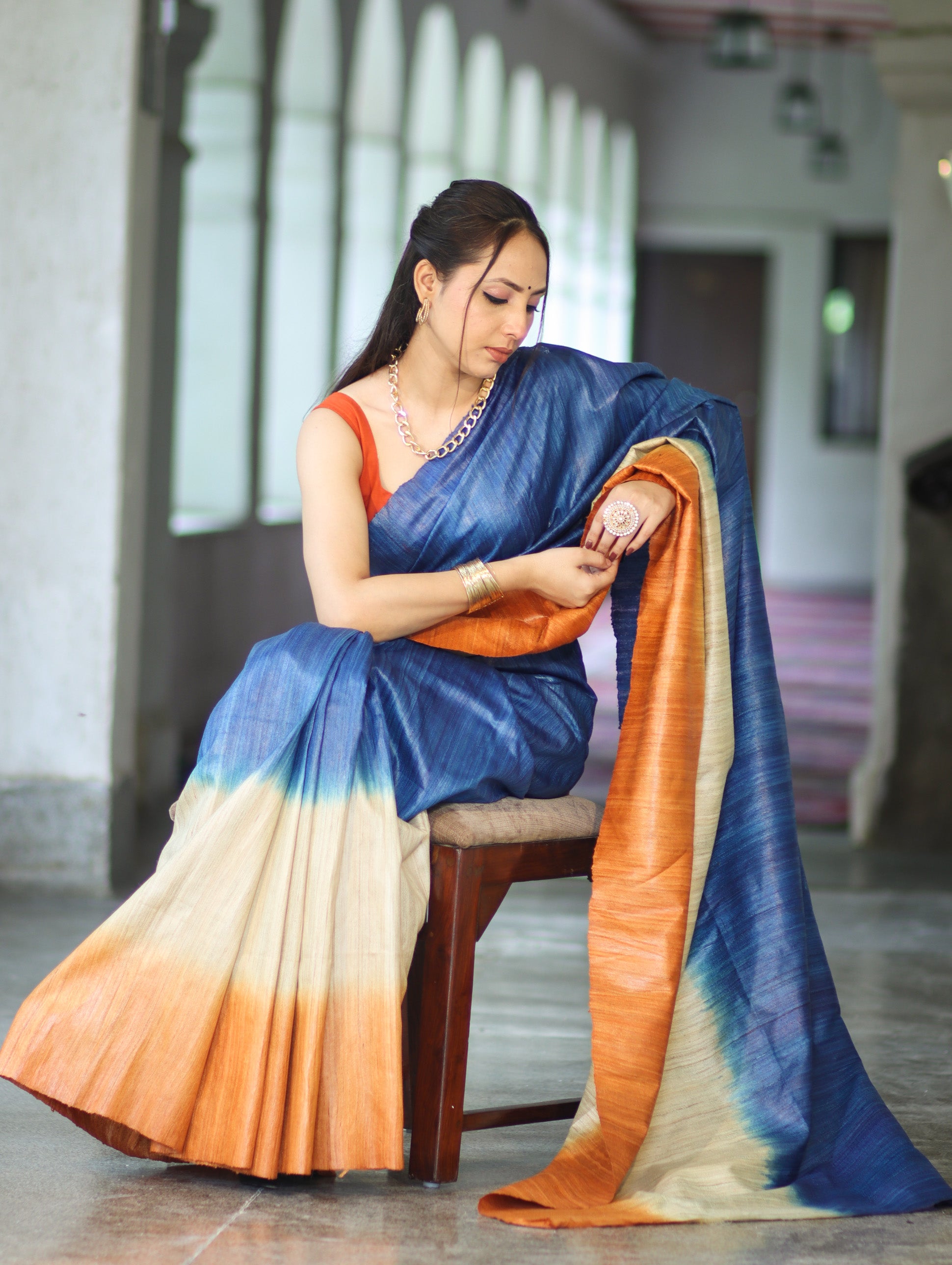 Bhagalpuri Handloom Pure Tussar Saree-Multicolor