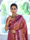Banarasee Handloom Dual Tone Semi Silk Saree With Buti Design & Ikkat Border-Mauve