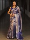 Banarasee Handwoven Plain Tissue Zari Border Saree-Royal Blue
