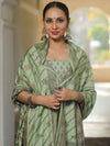 Banarasee Semi Katan Silk Salwar Kameez Fabric With Dupatta Resham Zari Work-Light Green