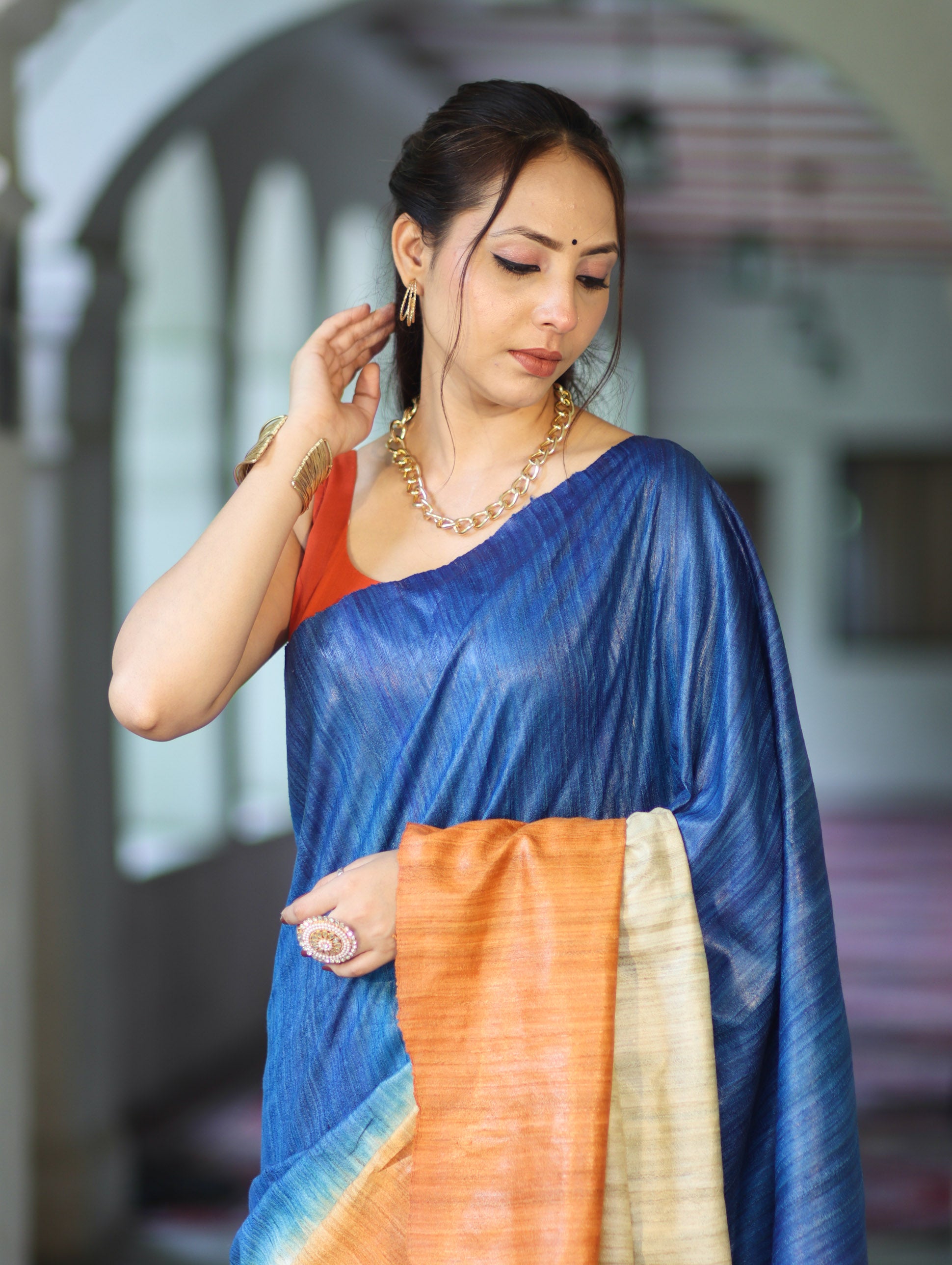 Bhagalpuri Handloom Pure Tussar Saree-Multicolor