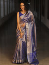 Banarasee Handwoven Plain Tissue Zari Border Saree-Royal Blue