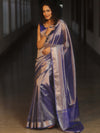 Banarasee Handwoven Plain Tissue Zari Border Saree-Royal Blue