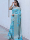 Banarasee Faux Georgette Saree With Zari & Resham Work-Light Blue