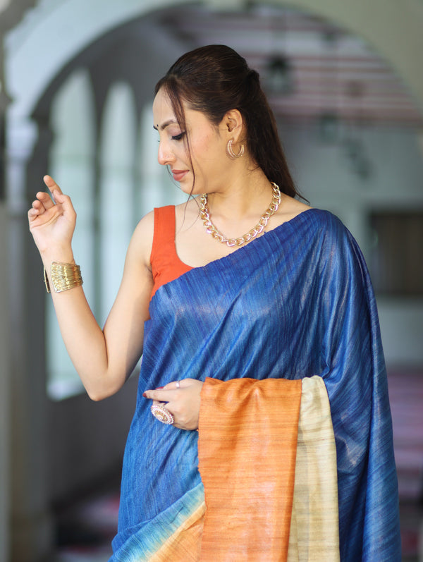 Bhagalpuri Handloom Pure Tussar Saree-Multicolor
