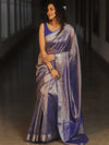 Banarasee Handwoven Plain Tissue Zari Border Saree-Royal Blue