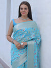Banarasee Faux Georgette Saree With Zari & Resham Work-Light Blue