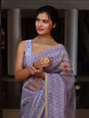 Banarasee Digital Printed Tissue Saree With Lace-Light Purple