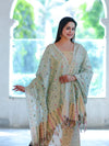 Banarasee Cotton Silk Zari Work Salwar Kameez Fabric With Jaal Design Dupatta Set-Gold & Mint Green