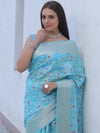 Banarasee Faux Georgette Saree With Zari & Resham Work-Light Blue