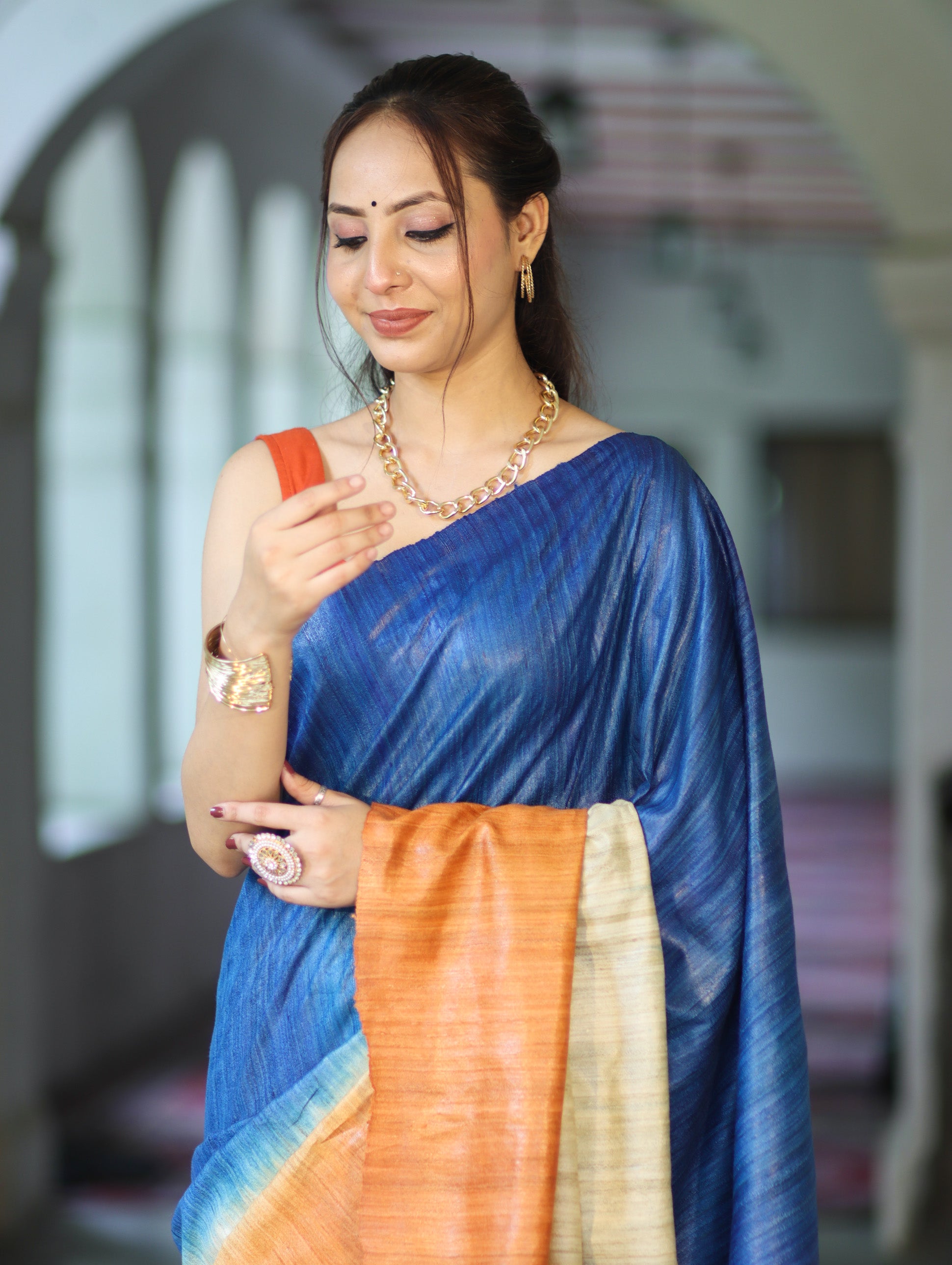Bhagalpuri Handloom Pure Tussar Saree-Multicolor