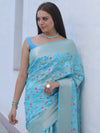 Banarasee Faux Georgette Saree With Zari & Resham Work-Light Blue