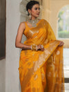 Banarasee Organza Mix Saree With Zari Buta & Scallop Border Design-Yellow