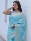 Banarasee Faux Georgette Saree With Zari & Resham Work-Light Blue