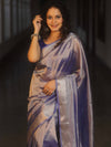 Banarasee Handwoven Plain Tissue Zari Border Saree-Royal Blue