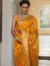 Banarasee Organza Mix Saree With Zari Buta & Scallop Border Design-Yellow