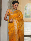 Banarasee Organza Mix Saree With Zari Buta & Scallop Border Design-Yellow