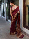 Banarasee Pure Chiffon Saree With Broad Zari Border-Maroon