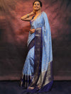 Banarasee Semi Silk Zari Buti Saree With Contrast Border-Blue