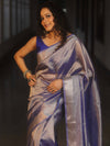 Banarasee Handwoven Plain Tissue Zari Border Saree-Royal Blue