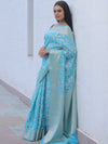 Banarasee Faux Georgette Saree With Zari & Resham Work-Light Blue