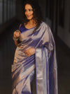Banarasee Handwoven Plain Tissue Zari Border Saree-Royal Blue
