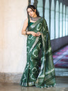Banarasee Handloom Cotton Silk Hand Dyed Shibori Pattern Saree-Green