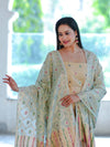 Banarasee Cotton Silk Zari Work Salwar Kameez Fabric With Jaal Design Dupatta Set-Gold & Mint Green