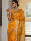 Banarasee Organza Mix Saree With Zari Buta & Scallop Border Design-Yellow