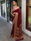 Banarasee Pure Chiffon Saree With Broad Zari Border-Maroon
