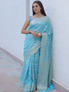 Banarasee Faux Georgette Saree With Zari & Resham Work-Light Blue