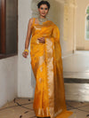 Banarasee Organza Mix Saree With Zari Buta & Scallop Border Design-Yellow
